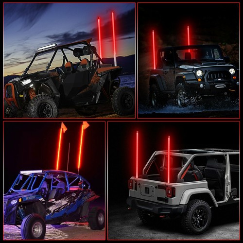 Pair 4FT ed Antenna Whip Light Flag Red For UTV ATV Polaris RZR Jeep - Picture 7 of 11