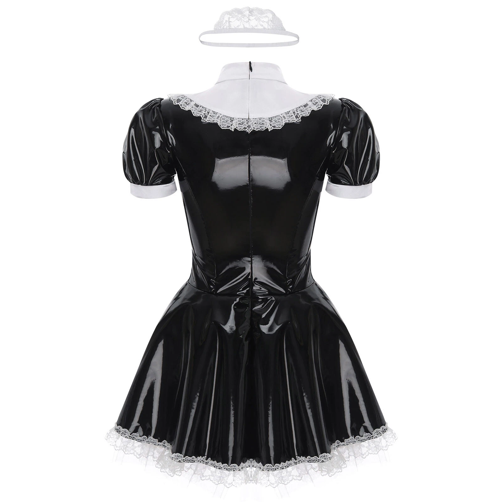 VALENTINO Costume cosplay da cameriera francese donna vestito pelle PVC lucido e fascia