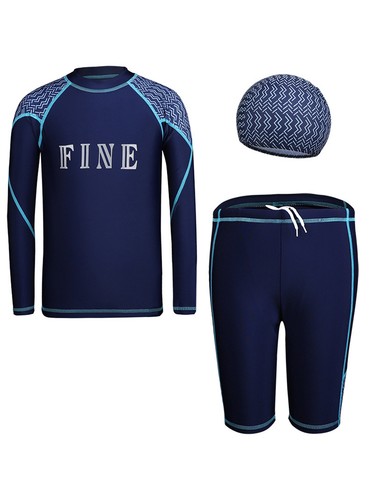 Kids Boys Top With Shorts Tankini Shirt And Bottoms Hat Sports Swimsuit Modest - Picture 16 of 24