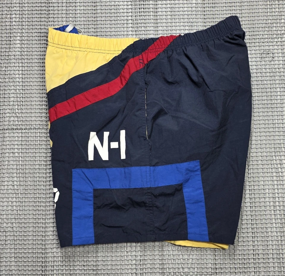 Vtg 90s Nautica Hydro Race Mens Yellow Red Blue Colorblock Swim Trunks Shorts XL - Image 4 of 4
