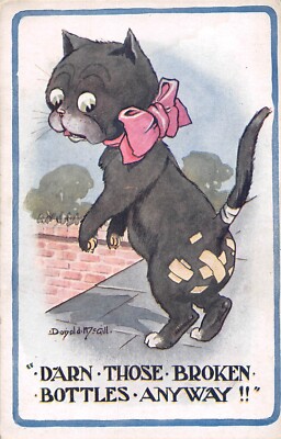 POSTKARTE DONALD MCGILL KATZENMOTIV VERDAMMT DIE ZERBROCHENEN FLASCHEN