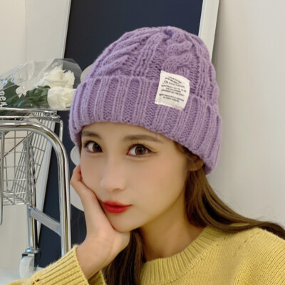 Ladies Solid Color Beanie Hat Outdoor Warm Breathable Wool Knit Hat