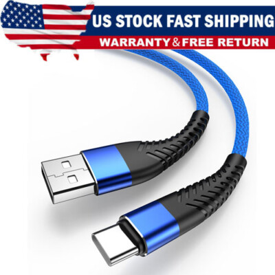 Heavy Duty Braided USB C Type-C Fast Charging Data Sync Charger Cable Long Cord