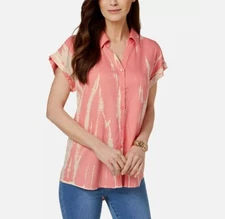 Style & Co Womens Large Femme Tie Dye Print High Low Button Up Top NWT A27
