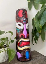 Hawaii Hand Made Carved Wooden 19" Painted Tiki Mask Wall Decor Hanging Man Cave