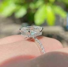 3.30 Ct Emerald Cut Moissanite Hidden Halo Engagement Ring 14k White Gold Plated