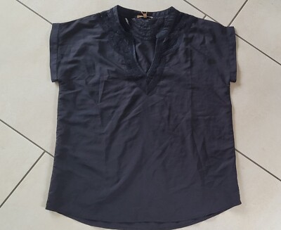 Bluse Shirt schwarz mit Stickerei kurzarm Gr. XL von Conbipel Neu