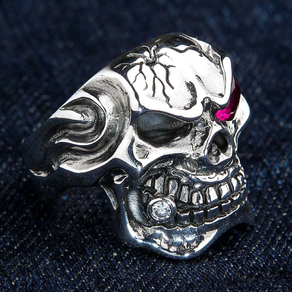 MAFIA RUBY EYE SKULL SOLID 925 STERLING SILVER RING MENS BIG HEAVY BIKER ROCKER - Image 2 of 4