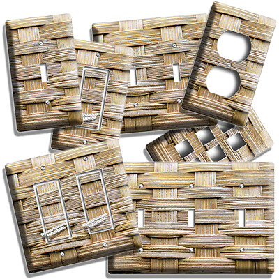 BEIGE BAMBOO WICKER STYLE LIGHT SWITCH OUTLET WALL PLATES KITCHEN BATHROOM DECOR