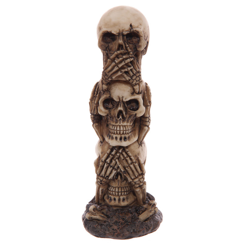 Gruesome Stack of Skulls Totem Figure Hear no Evil Speak no Evil See no Evil