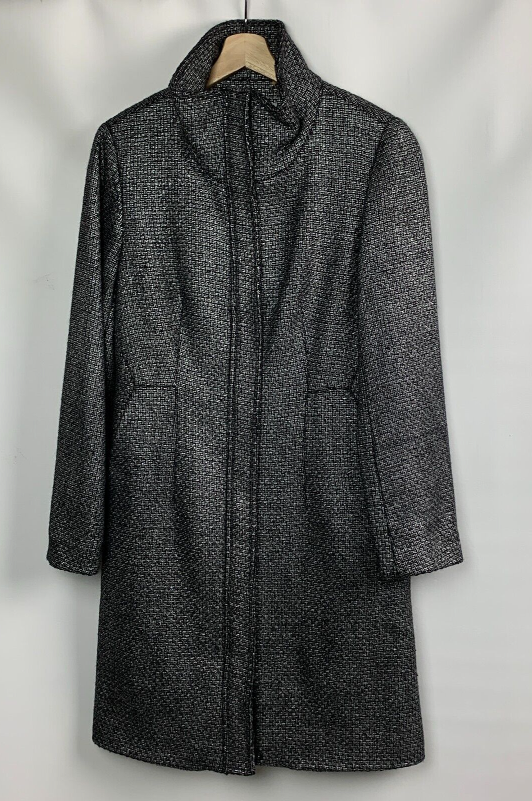 ALTRA Cappotto Calvin Klein nero argento supporto colletto zip bottoni a pressione tasche foderato taglia 6