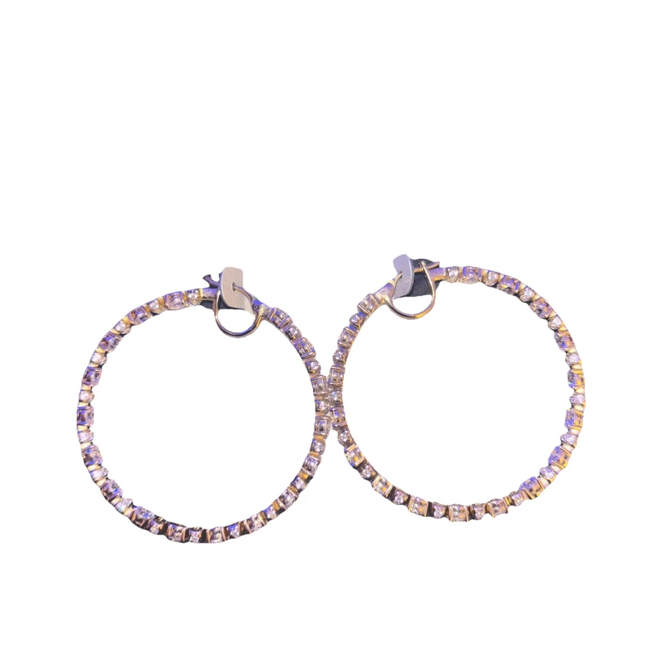 Nadri CZ Earrings Freya Hoop Inside Out Rhodium Plate $175 Bridal - Image 2 of 4
