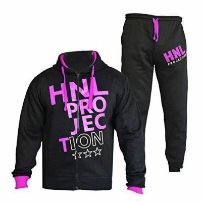 Kids Girls Designer Black & Pink Tracksuit HNL Hooded Bottoms Joging Suit 7-13