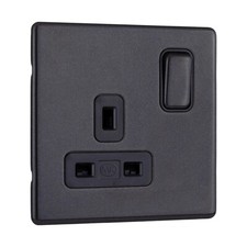 MK K24357CHAB 1 Gang Switched Socket Charcoal Screwless Flat Plate 13A DP Aspect