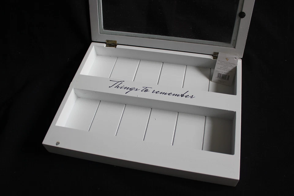 MEMORY BOX,WHITE WOOD ,GLASS TOP TRINKET BOX /THINGS TO REMEMBER BOX,KEEPSAKES - Image 2 of 3