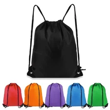Drawstring Backpack String Bag Sackpack Cinch Back Bag(Black)