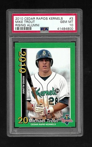 2010 CEDAR RAPIDS KERNELS CARD #3 MIKE TROUT RC PSA 10 GEM MINT RISING ALUMNI