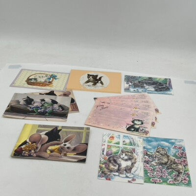 #ad Vintage USA Made Cat Kitten Stationary Cards Notes Postcards Lot of 13 $8.42