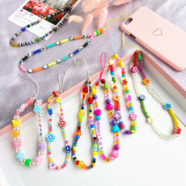 1pcs Chain for Phone Lanyard Colorful Candy Beads Chains Strap Letter Bra!Y7