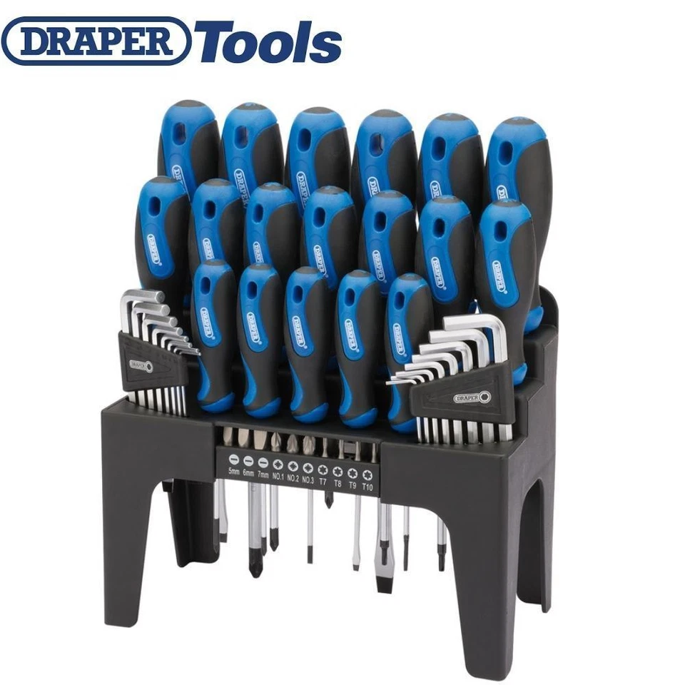 DRAPER SCREWDRIVER SET 44PC SOFT GRIP 1/4" BIT HEX ALLEN TORX KEY BLUE 81294 - Image 3 of 4