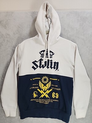 Stolin Men's M White Blue Hooded Pullover Sweatshirt