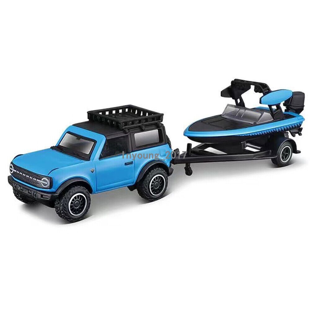 1:64  Ford Bronco 2021 with Ski Boat Toy Set Diecast Model Car Boy Gift