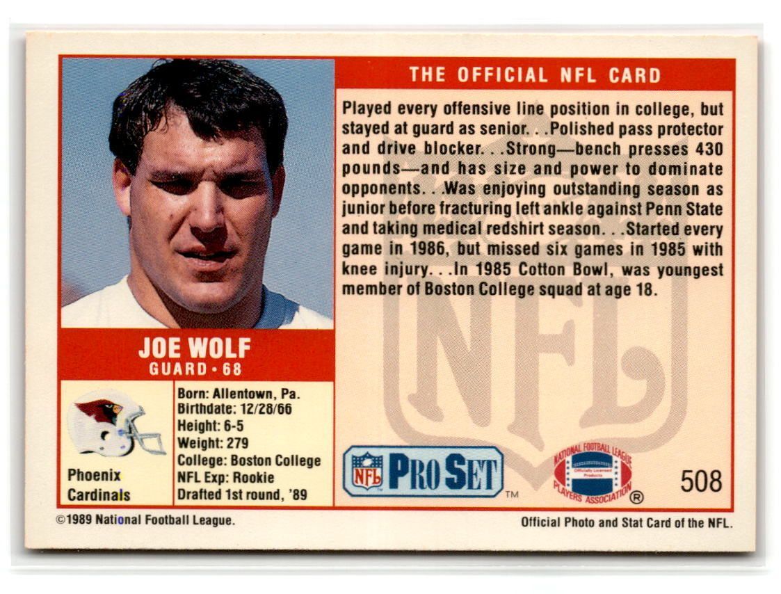 1989 Pro Set FOOTBALL #508 Joe Wolf Rookie Phoenix Cardinals | eBay
