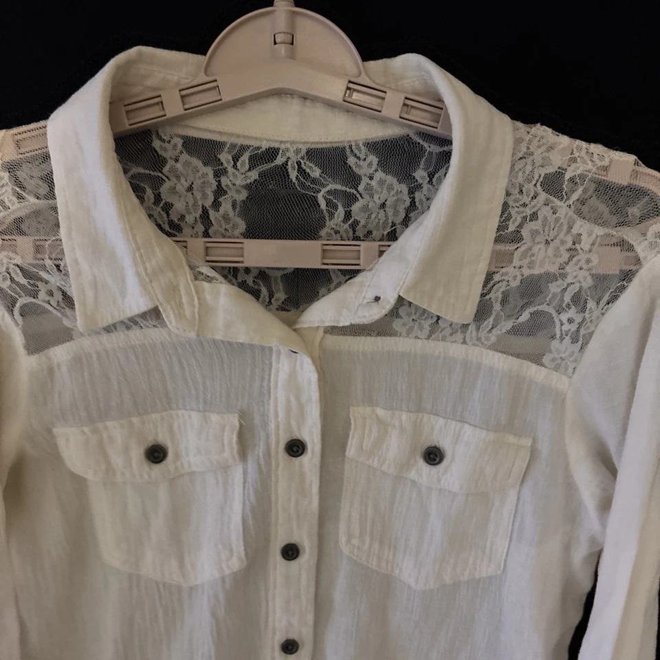 Mudd винтажная женская средний белый цветочный кружева длинным рукавом Western родео рубашка - Изображение 2 из 4