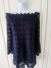 Off The Shoulder Lightweight Knitted Tunic Tops Size XL. One Blue, One White.