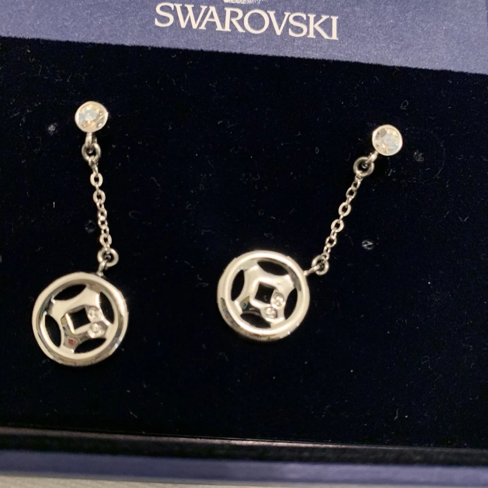 NUEVO EN CAJA Pendientes colgantes con motivo de círculo de plata cristal Swarovski con certificado Foto 4 de 4