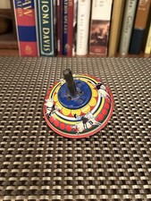 VTG Mid-Century Tin Litho Spinning Toy Top Rodeo Bronco Riding Cowboy 3"
