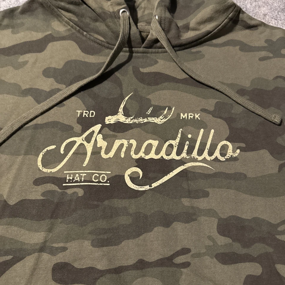 Armadillo Hat Co Camo Hoodie Sweater Mens Large Graphic Print Drawstrings Pocket - Image 2 of 4