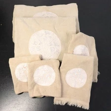 Avanti Look 6pc Vintage Tan Floral Coastal Terry Cloth Bathroom Towel Set
