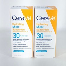 2 CeraVe Hydrating Sheer Sunscreen Broad Spectrum SPF30 Face Body 3oz 12/26 NEW