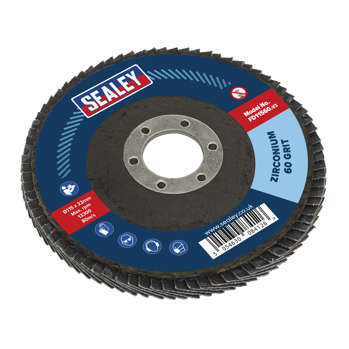 Sealey Flap Disc Zirconium Ø115mm 22mm Bore 60 Grit Abrasive Flaps FD11560