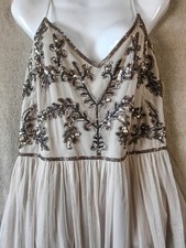 Adrianna Papell Dusted Rose Sequined Bodice Tulle Gown Spagetti Strap Sz 12