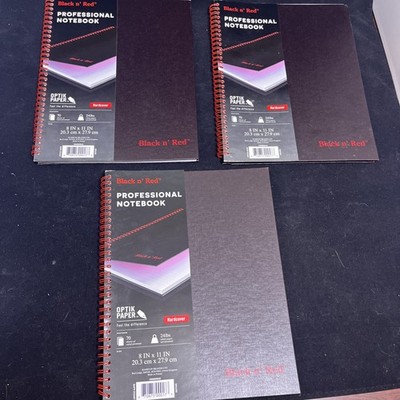 Lot of 3 Black N' Red  Twin Wire Notebooks 70 Sheets 8'' x 11''