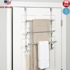 Over-the-Door 3-Tier Towel Rack 2 Hooks Tool-Free Installation Satin Nickel New