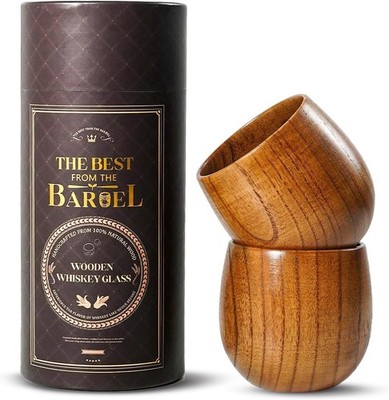 2 Pack Wooden Whiskey Glasses, Old Fashioned Bourbon Best of the Barrel Brand