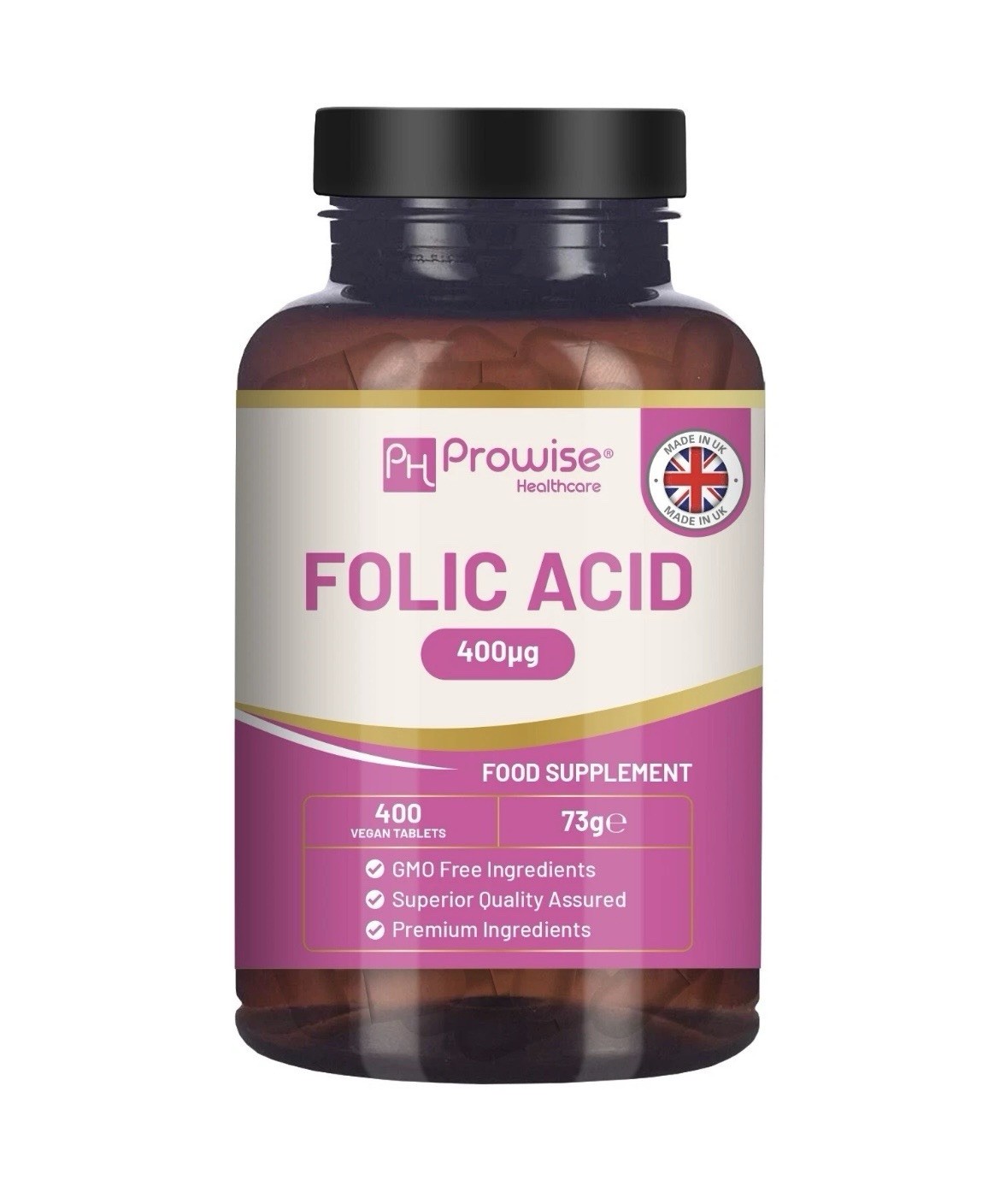 Folic Acid Tablets 400 mcg - 400 Vegan Vitamin B9 Tablets