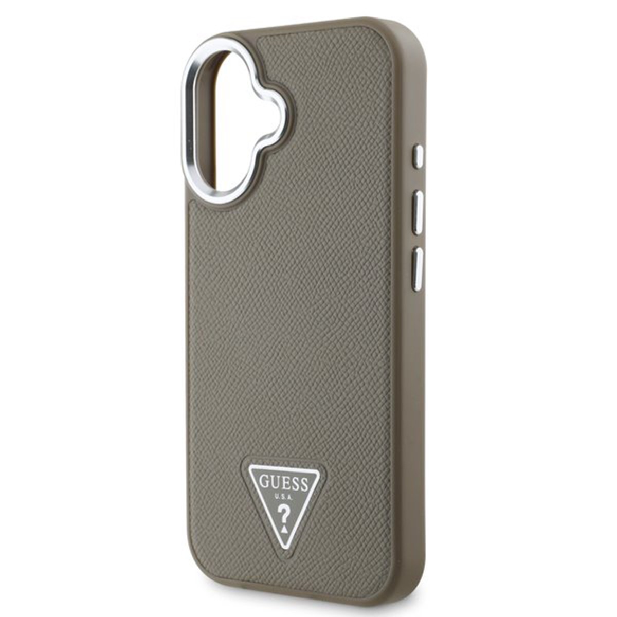 Coque iPhone 16 Guess antichoc noire effet rayé avec logo triangle - 2