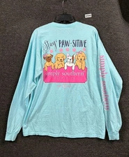 Simply Southern Shirt Womens Large Blue Long Sleeve Stay Paw-sitive Dogs Graphic