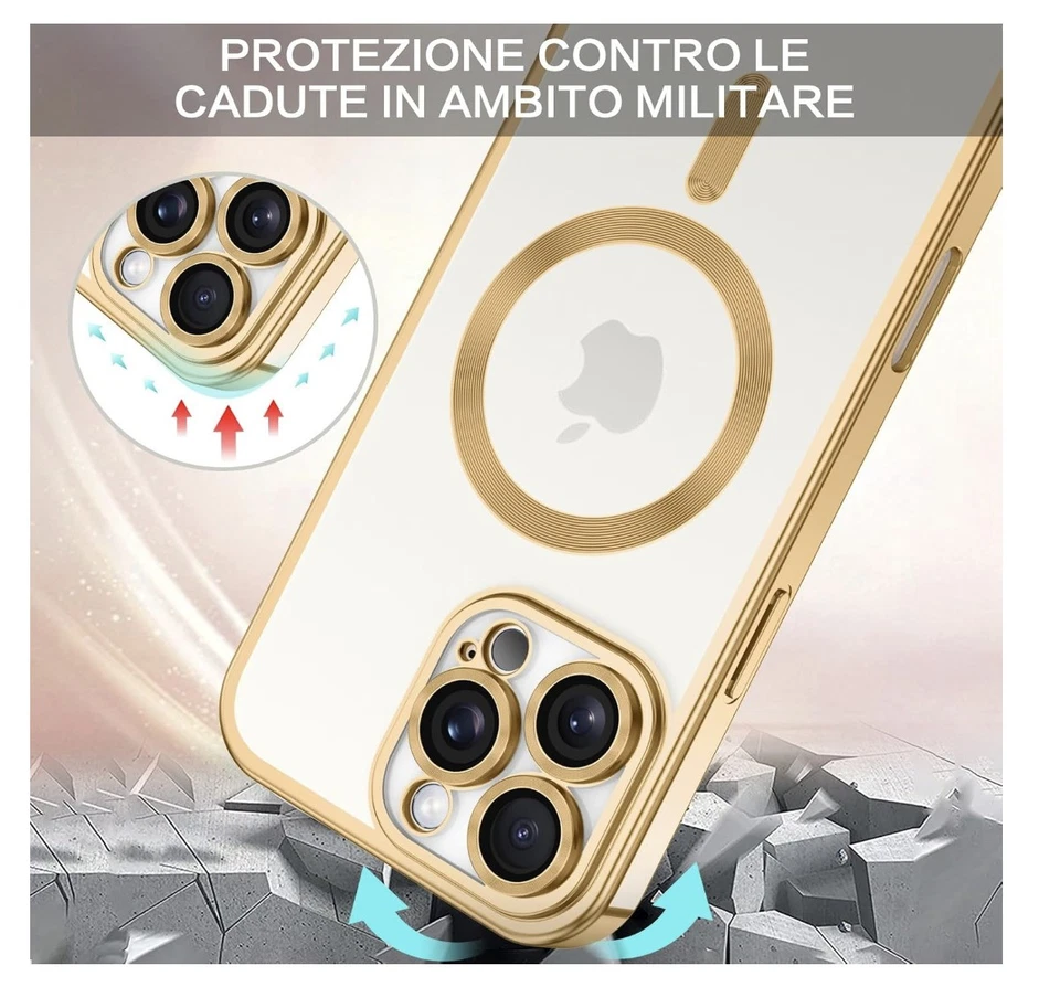 VENINGO - Custodia MagSafe per iPhone 16 Pro Max, oro trasparente, antiurto, ... - Immagine 2 di 4