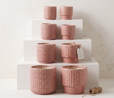 Ceramic Textured Plant Pot - Blush Pink Dusty Rose Scandi Indoor Planter Multi