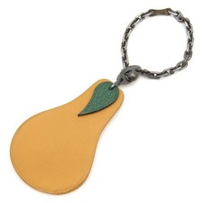 Hermes La France Fruit Charm Keychain Vache Brown Pear Silver 4in Used