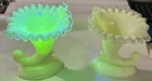 Vintage Fenton Silvercrest Uranium Glass Cornicopia Candlestick Pair