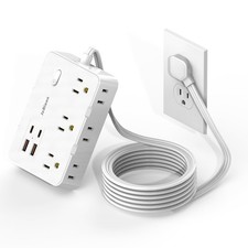 Flat Plug Power Strip Surge Protector, 5ft Ultra Thin Extension Cord with 4 U...