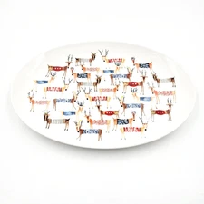 Williams Sonoma Natale Reindeer Oval Serving Platter Christmas NEW