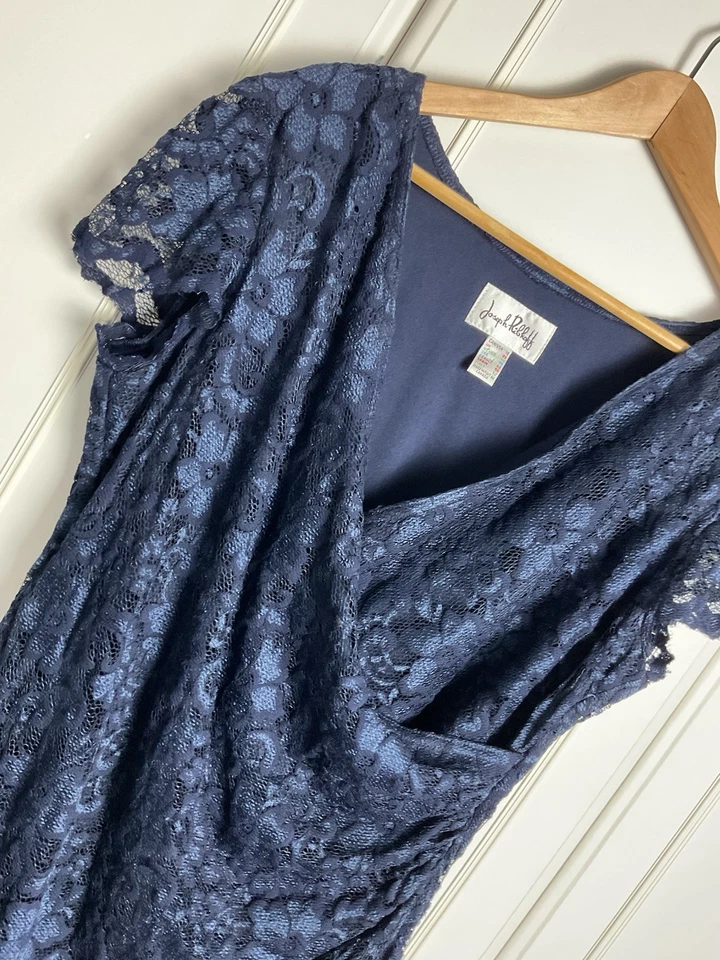 Joseph Ribkoff Lace Dress Womens Size UK 20 Fits 16/18 Navy Blue Smart Ruched - Image 3 of 4