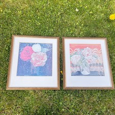 Pair Mackintosh Peonies Prints Framed Floral Art Nouveau Glasgow Style STUNNING